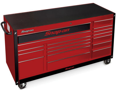 Picture of KRA2423PBOZB-WO - Classic Series - XX-Wide 73" Triple Bank 17Drw Roll Cabinet; Red with Chrome Alu Trims and Black Fronts
