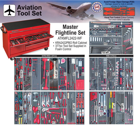 Snap-on - ATKMFL2422-$ - 377Pc FlightLine Master Tool Set (supplied in Foam Insert) with 10Drw X-Wide Classic Roll Cabinet KRA2422