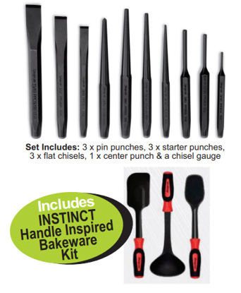 Snap-on XXJUN235 Punch & Chisel Set (11pc) Supplied in Foam Insert Includes INSTINCT Handle Inspired Bakeware Kit