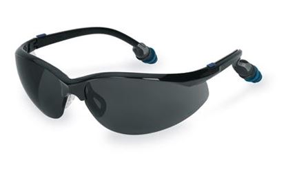 Picture of GLASS40GEAR - Safety Glasses Attached Ear Plugs Grey Lens