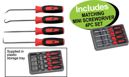 Picture of XXDEC103 Mini Pick Set (4pc) Red handle Includes MATCHING MINI SCREWDRIVER  4PC SET