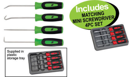 Picture of XXDEC104 Mini Pick Set (4pc) Green Handle Includes MATCHING MINI SCREWDRIVER  4PC SET