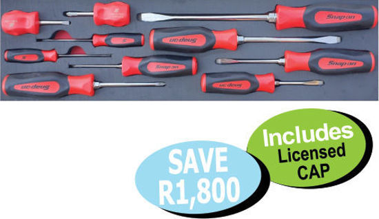 Picture of XXAPR201 Flat & Phillips SOFT Handle Screwdriver Set (10pc) Supplied in Tool Control Foam Includes Licensed CAP