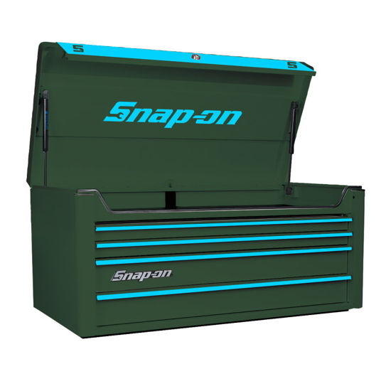 Picture of KRA2104KZUCT-T-WO - Wide 4Drw Top Chest; Combat Green with Bright Blue Alu Trims and Cyan Fronts