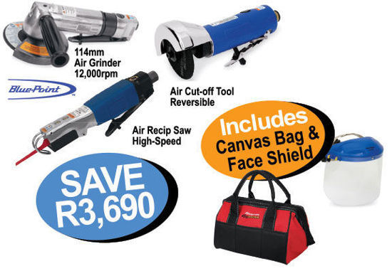 XXJUL238 Air Tool Cutting Set 3pc Grinder, Saw & Cut-off Tool Includes Canvas Bag & Face Shield