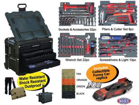XXJUN272 1/2" 72pc  Portable All-Weather Composite Tool Chest  Includes Collectible Funny Car Replica