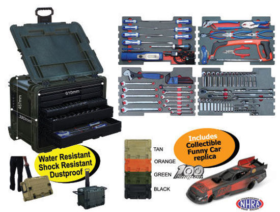 XXJUN274 1/4 & 3/8 111pc  Portable All-Weather Composite Tool Chest  Includes Collectible Funny Car Replica