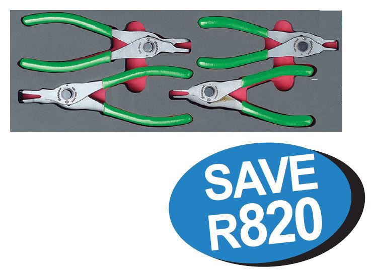 Snapon Africa Online Store. XXOCT214 4pc Circlip Plier Set with GREEN handles Supplied in Foam