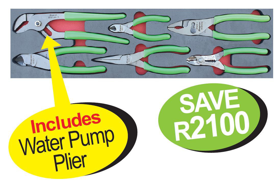 Snapon Africa Online Store. XXNOV214 Plier Set Green Handles in Foam Insert Includes Water Pump