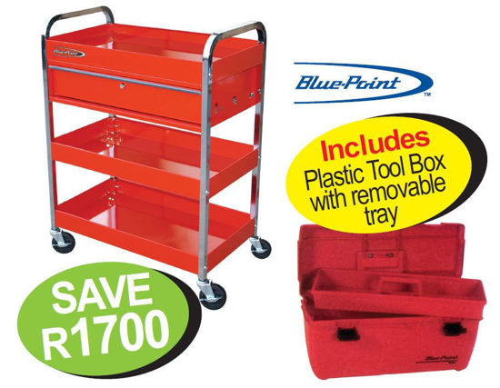 Snap-on Blue XXNOV242 Roll Cart - 3 Shelf Includes Plastic Tool Box  with removable  tray