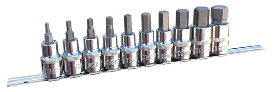 Irimo - IR180-0419S10-WO - 1/2" Drive Hex Bit Socket Driver Set 4-19mm; 10Pc (supplied on Rail)