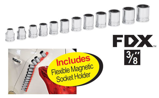 Snap-on XXDEC223 3/8" FDX Imperial Socket Set Supplied in Foam Insert Includes Flexible Magnetic Socket Holder