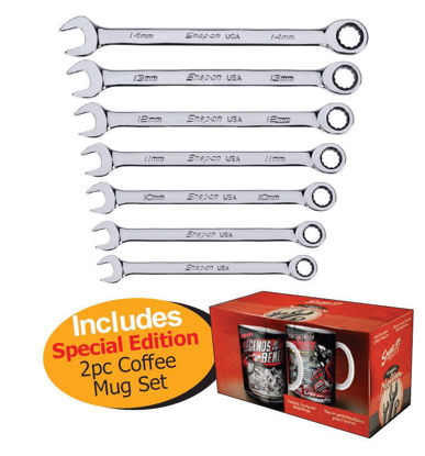 Snap-on XXFEB103 Zero Degree Ratcheting Combination 8 - 14mm  includes Special Edition  2pc Coffee Mug Set