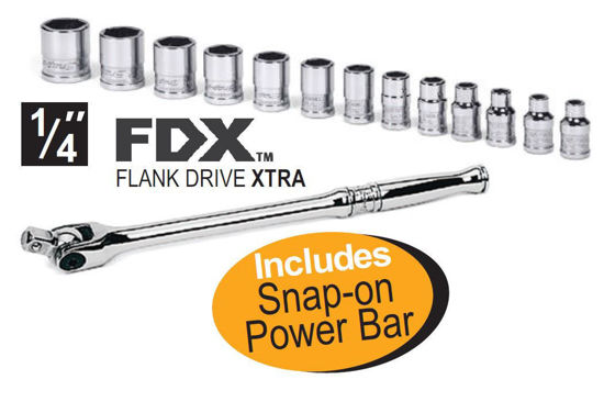 Snap-on Blue XXAPR185 1/4" FDX Shallow Socket Set Supplied in Foam Insert Includes Snap-on Power Bar
