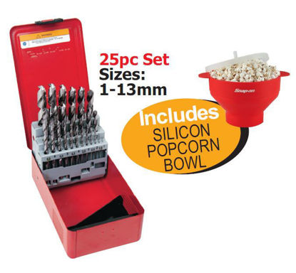 Snap-on Jobber Length - 118 degree Point DRILL BIT SET for Metal 25pc Set Includes SILICON POPCORN BOWL