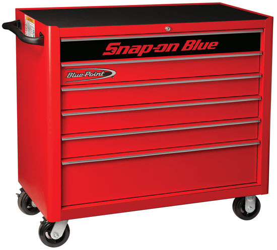 Blue-Point -  KRB2106KZE1S-B-WO - Roll Cab Wide 6Drw Textured Red - Silver PVC Trim - Black Fronts