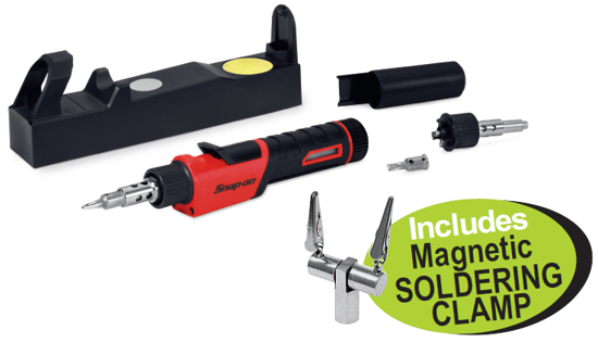 Snap-on XXFEB201 Butane Gas Soldering Iron Kit - Professional, Ergonomic Design with Safety Cap Includes Magnetic SOLDERING CLAMP