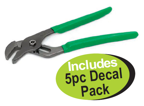 Snap-on XXFEB205 Adjustable Joint Interlocking Waterpump Pliers Green Handles (225mm) Includes 5pc Decal Pack