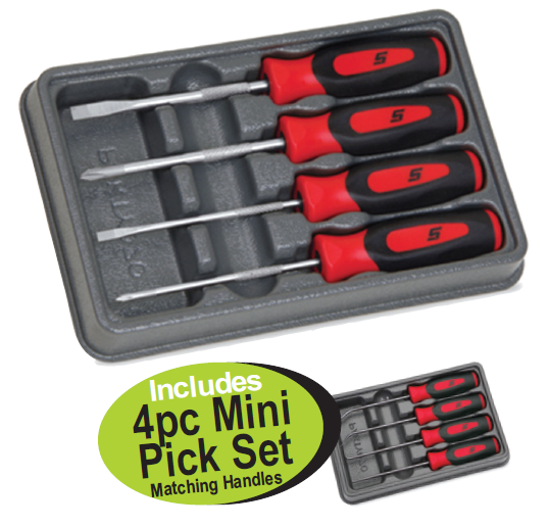 Snap-on XXFEB213 Mini Screwdriver Set (4pc) Red Handles Includes 4pc Mini Pick Set with Red Handles