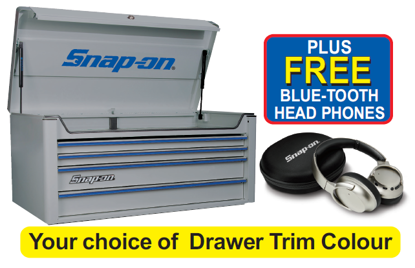 Snap-on XXAPR243 ARCTIC SILVER with Royal Blue Trim Top Chest PLUS FREE BLUE-TOOTH HEAD PHONES