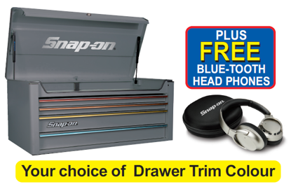 Snap-on XXAPR240 STORM GREY with Rainbow Trim Top Chest PLUS FREE BLUE-TOOTH HEAD PHONES