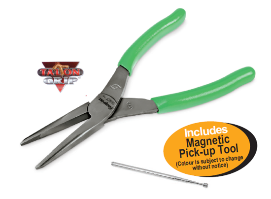 Snap-on XXMAY210 Green Cushion Grip Long Nose Plier (200mm) Includes Magnetic Pick-up Tool