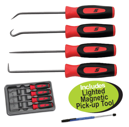 Snap-on XXJUN216 Mini Hook & Awl Set (4pc) Includes Lighted Magnetic Pick-up Tool