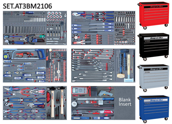 Snap-on Blue - SET.AT3BM2106-$ - 379Pc Senior Auto Technician Tool Set in Foam Inserts supplied with 6Drw Wide Roll Cabinet