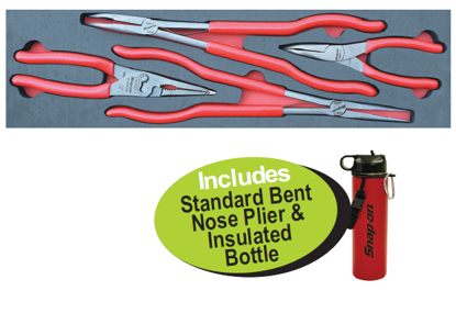 Snap-on XXJUL117 Long Neck XTRA Long Nose Plier Set in Foam - Includes Standard Bent Nose Plier & Insulated Bottle