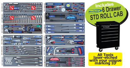 Snap-on Blue 209pc Tool Kit with Foam Inserts + STD Roll Cab