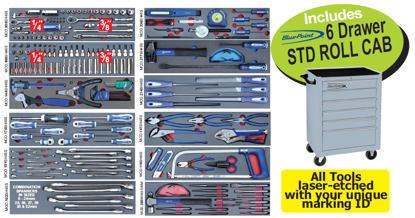 Snap-on Blue 209pc Tool Kit with Foam Inserts + STD Roll Cab