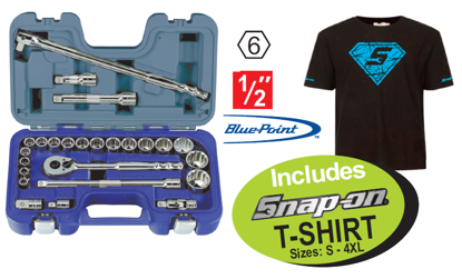 XXNOV102 Snap-on Blue 1/2" 25pc Socket & Accessory Set with Free T-Shirt | Professional Tool Kit