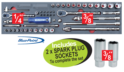 XXNOV107 Snap-on Blue 1/4" 3/8" Socket & Accessory Set with Spark Plug Sockets | 50pc Tool Kit
