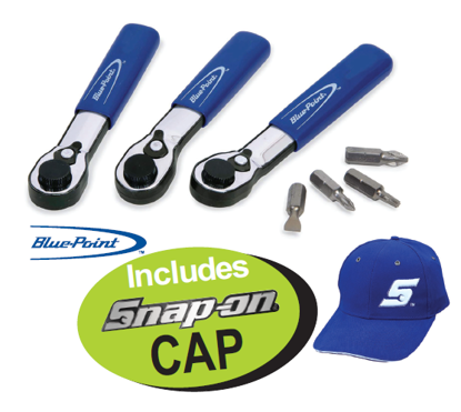 XXNOV113 Snap-on Blue Miniature Ratcheting Handle Set (7pc) with Free Snap-on Cap | Professional Tool Set