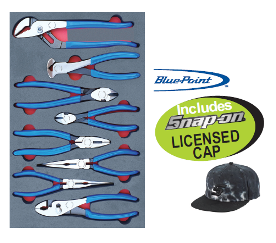 XXNOV121 Snap-on Blue 8pc Plier Set in Foam Insert with Licensed Cap | Professional Tool Set