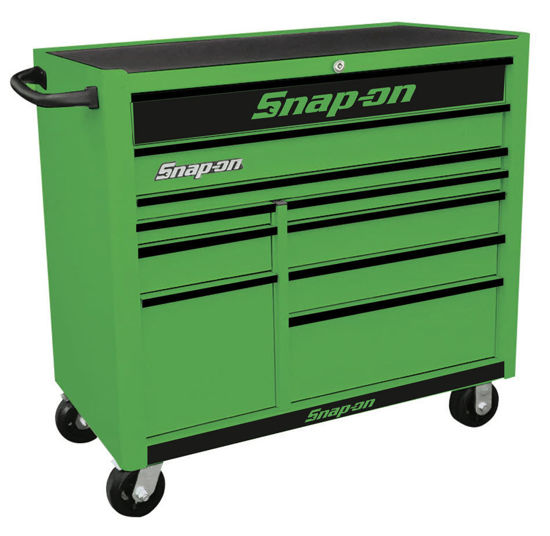 Picture of KRA2210KZUEB-B-WO - Wide 10Drw Roll Cabinet; Extreme Green with Black Aluminium Trims and Black Fronts