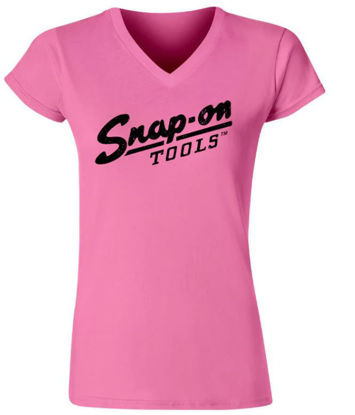 Picture of CSN04-7583-S - T-Shirt Ladies - V-Neck Vintage Script-Pink -Small