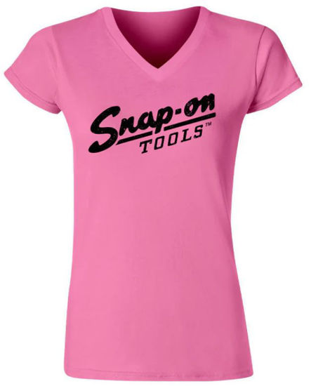 Picture of CSN04-7583-S - T-Shirt Ladies - V-Neck Vintage Script-Pink -Small