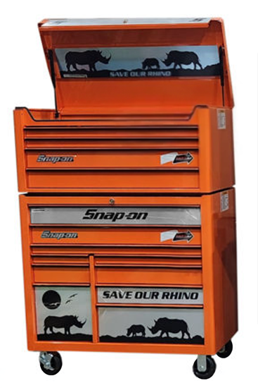 KRA2104/2210-COMBO - Wide 4Drw Top Chest & 10 Drw Roll Cab Combo; Electric Orange with Black Trims and Rhino Drawer Fronts