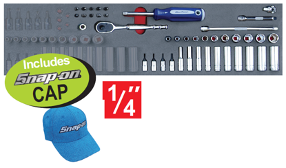 XXDEC105 Snap-on Blue 1/4" Socket & Accessories Set in Foam Insert with Free Cap - 41pc Tool Kit