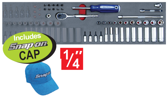 XXDEC106 Snap-on Blue 1/4" Socket & Accessories Set in Foam Insert with Free Cap - 41pc Tool Kit