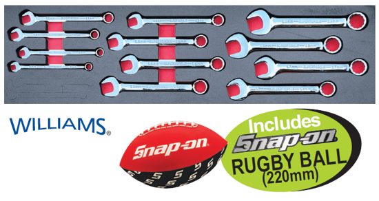 XXDEC128 Snap-on Blue Combination Spanner Set with Rugby Ball | 12pc SUPER-TORQUE Spanners