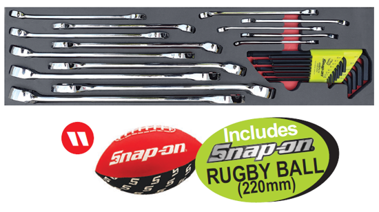 XXDEC122 Snap-on Blue Combination Spanner & Hex Key Set with Free Rugby Ball | Professional Tool Set