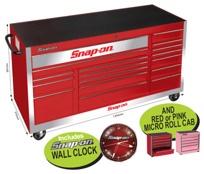 Snap-on 17 Drawer XX-Wide Classic Roll Cabinet with Wall Clock and Micro Roll Cab | XXFEB240