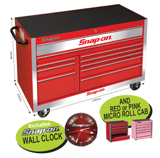 Snap-on 10 Drawer XX-Wide Classic Roll Cabinet with Free Wall Clock and Micro Roll Cab | XXFEB241