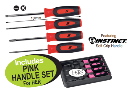 Snap-on XXFEB200 Mini Soft Grip Screwdriver Set (4pc) with Pink Handle Set | Professional Tools