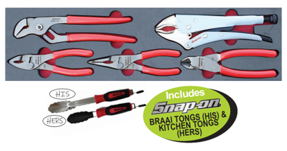 XXFEB209 Snap-on 5pc Plier Set in Foam with Free Braai & Kitchen Tongs - Professional Tool Set