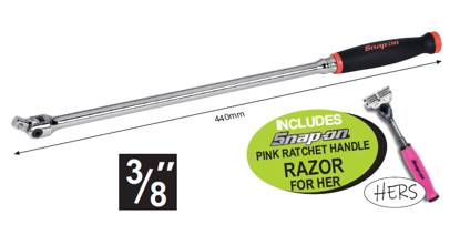 XXFEB215 Snap-on 3/8" Soft Grip Handle Breaker Bar with Pink Ratchet Handle Razor - Professional Mechanic Tool Set