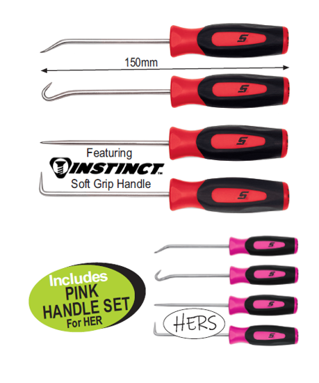 XXFEB201 Snap-on Mini Hook & Awl Set 4pc with Pink Handle Set - Professional Tool Set for Mechanics