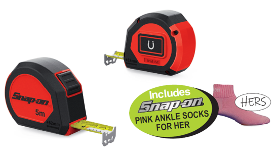 XXFEB218 Snap-on 5 Meter Tape Measure with Pink Ankle Socks - Professional Measuring Tool with Magnetic Attachment